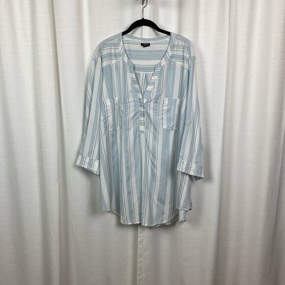 Torrid Blue&White Stripe Harper Popover Blouse Sz.4 - Picture 3 of 12